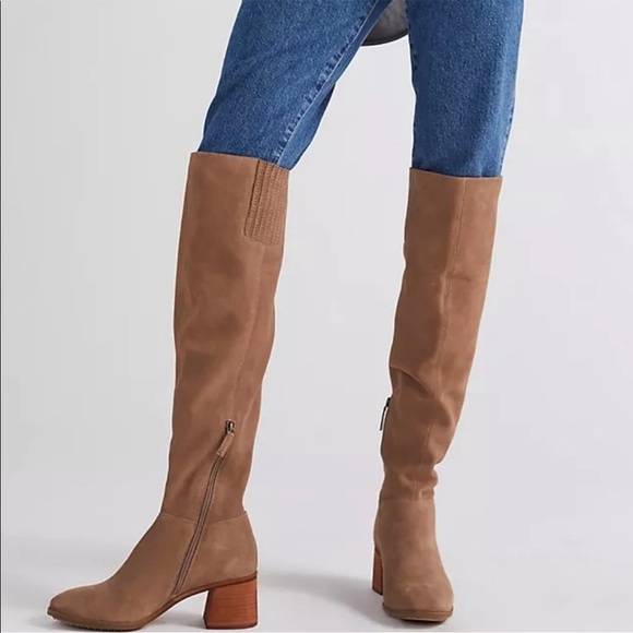 NWT Anthropologie x Kelsi Dagger Brown Over Knee Block Heel Suede Boots - Picture 1 of 14